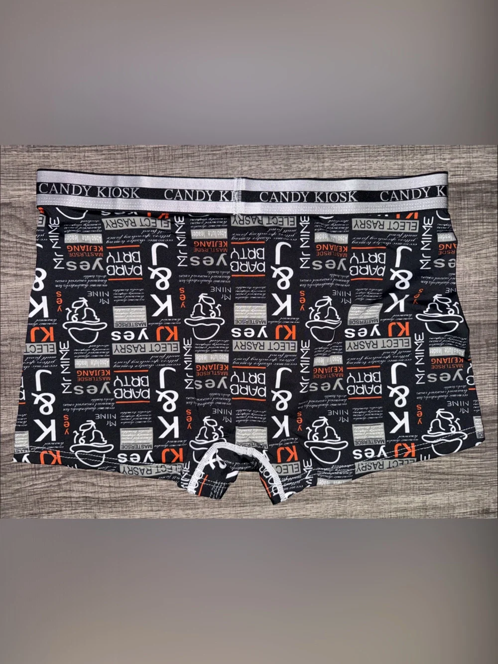 Black Graphic Boxer Briefs with Orange Accents